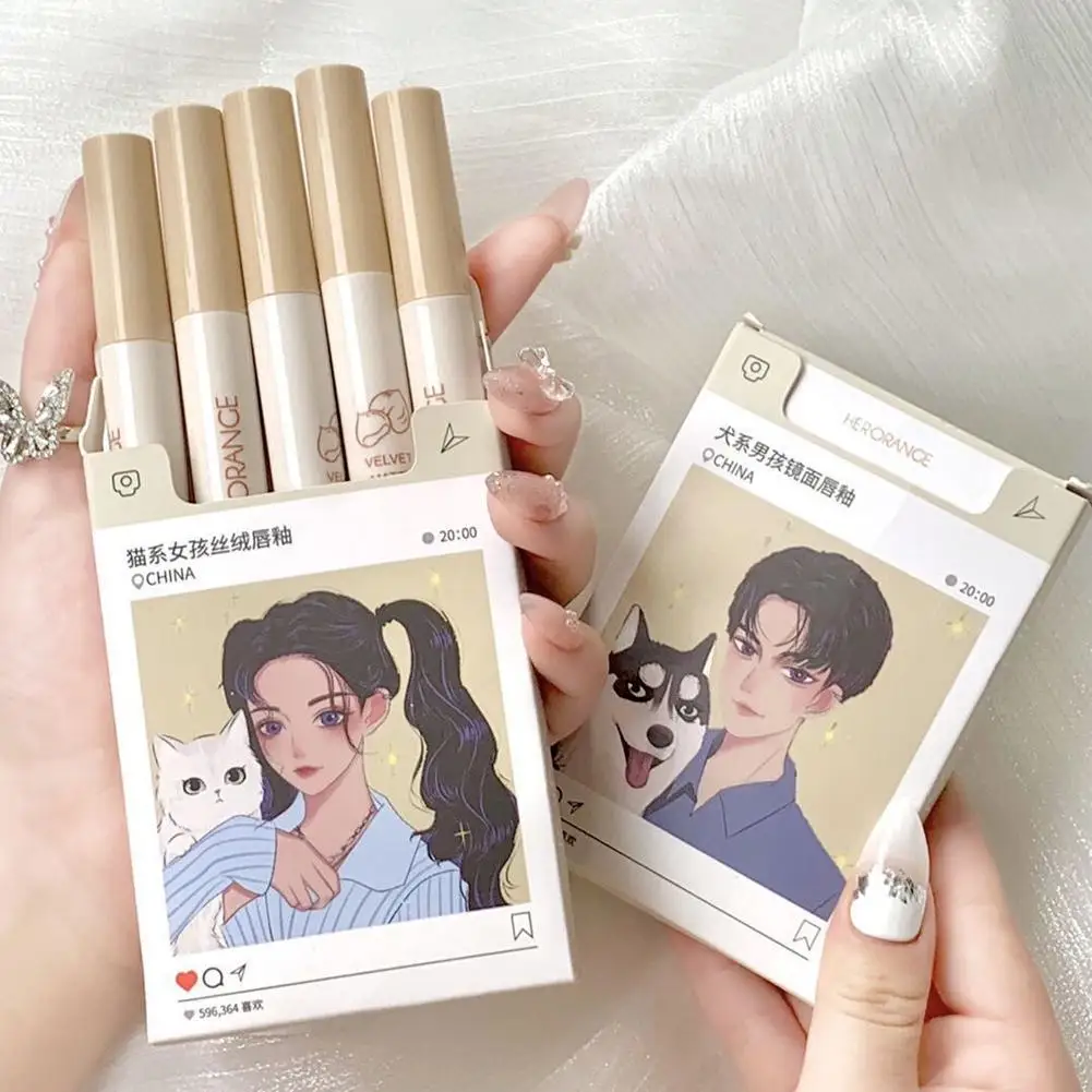 

5Pcs Cigarette Lip Gloss Set Matte Red Tint for Lips Makeup Long Lasting Water Mirror Lip Glaze Waterproof Lipstick Kit Cosmetic