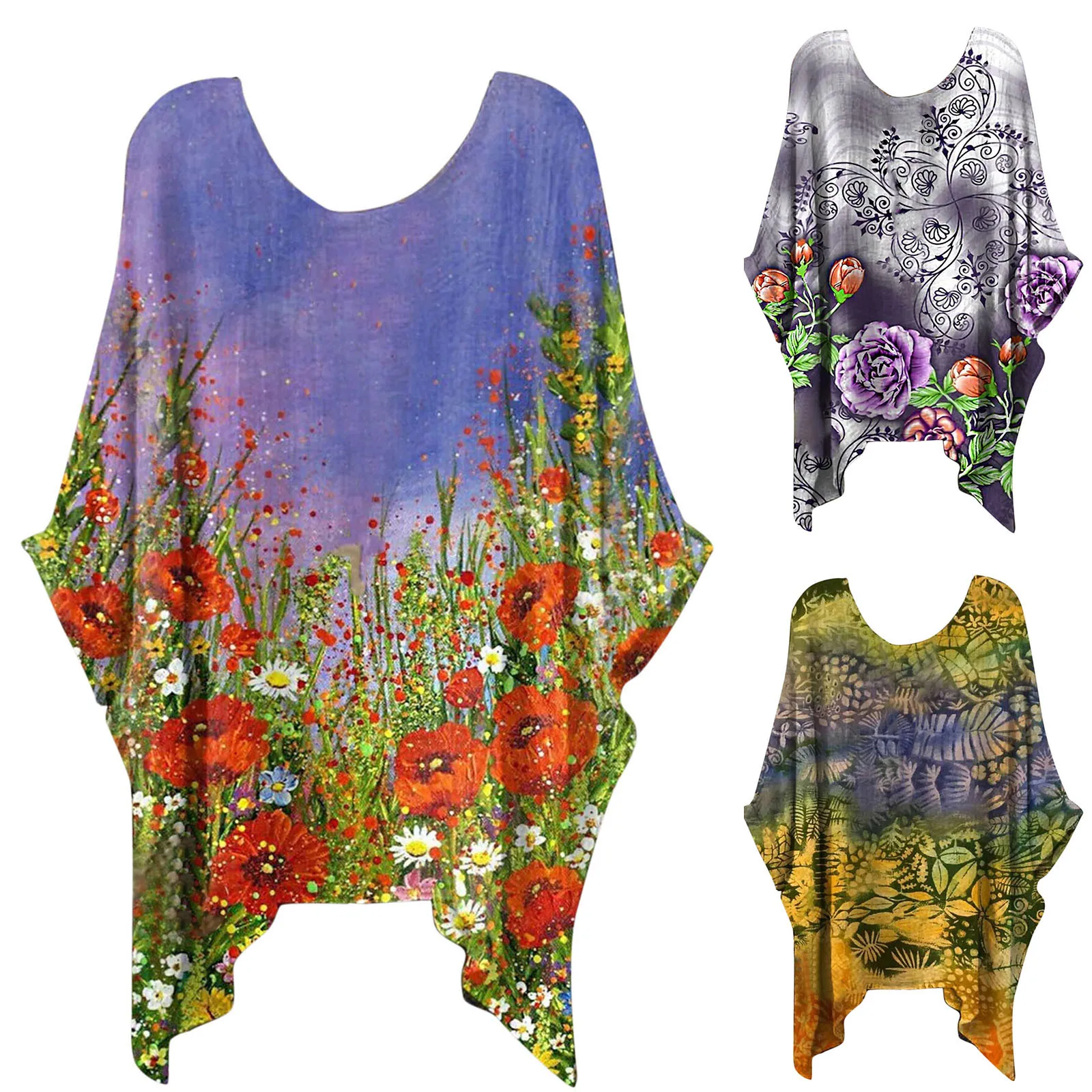 

Blouse For Women Casual Blouse Tops Three Quarter Sleeve O Neck T Shirt Loose Tops Floral Womens Raglan Top Womens Summer Top