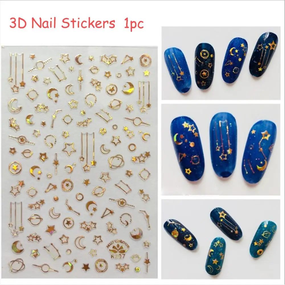 

Fashion 3D Nail Stickers Metallic Star Moon DIY Manicure Transfer Decals God Silver Nail Art Decoration