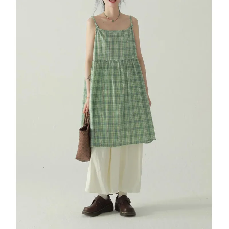 х зеленого клетчатого мини-платья художественное милое женское платье-майка со