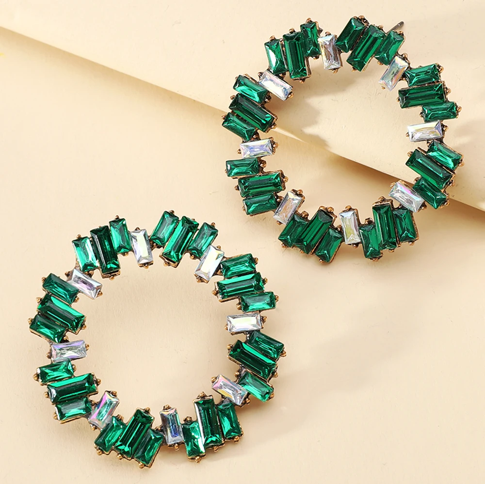 

Fashion Charm Circle Hoop Earrings For Women 2023 Trend New Boho Luxury Vintage Colorful Crystal Round Party Jewelry Accessories