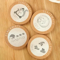 animal pattern lightweight creative round wooden coasters mats for office round cork pot kitchen accessories decor new cute ins