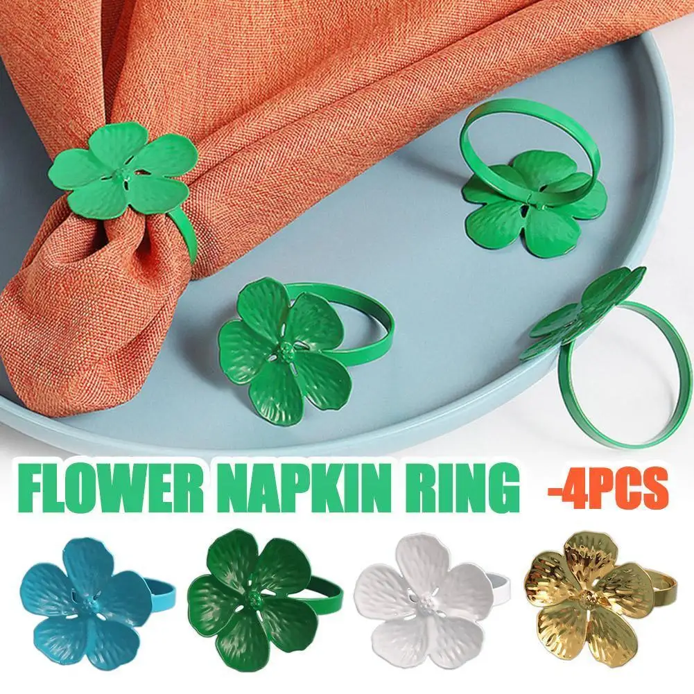 

4Pcs Napkin Flower Types Decoration Napkin Holder Plum Blossom Napkin Buckle For Hotel Parties Feast Dining Table Supplies C8Q6