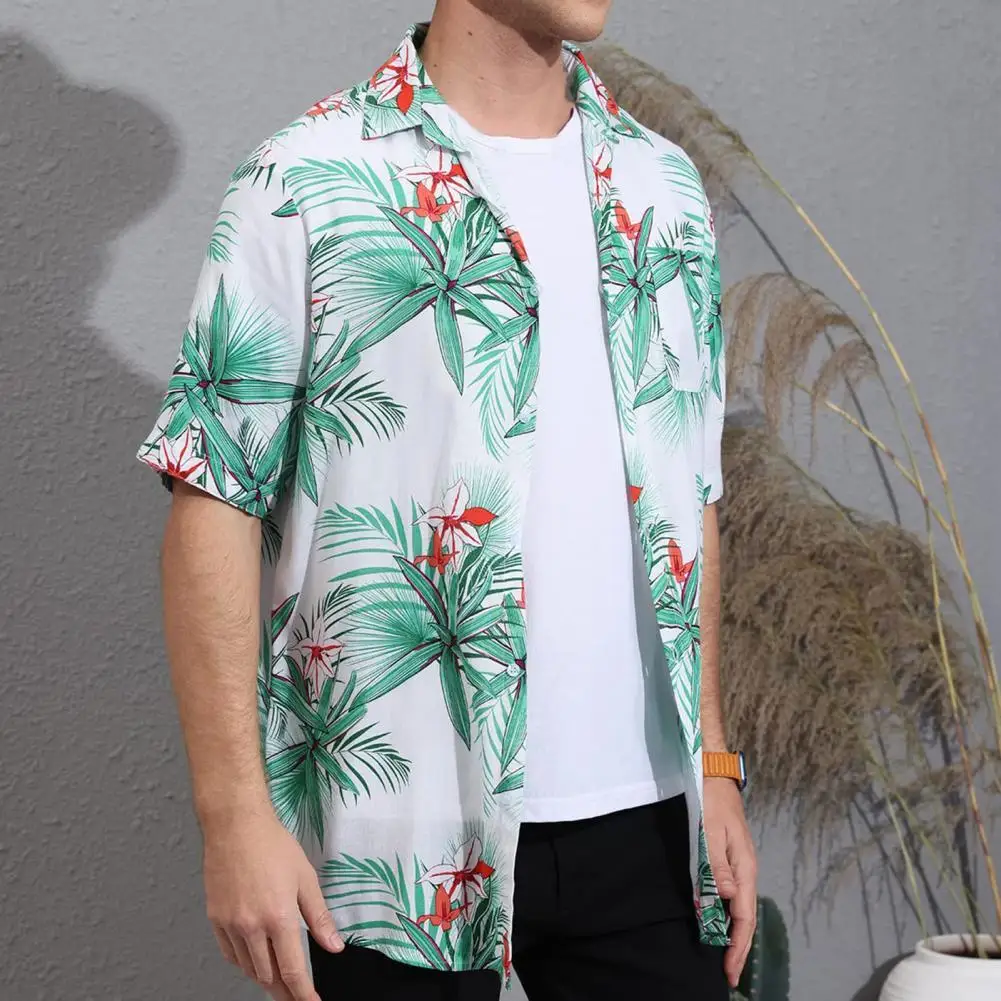 

Men Shirt Lapel Neck Short Sleeve Lapel Shirt Cardigan Loose Top Blouse Beach Casual Printed Shirt Beach Shirt camisa masculina