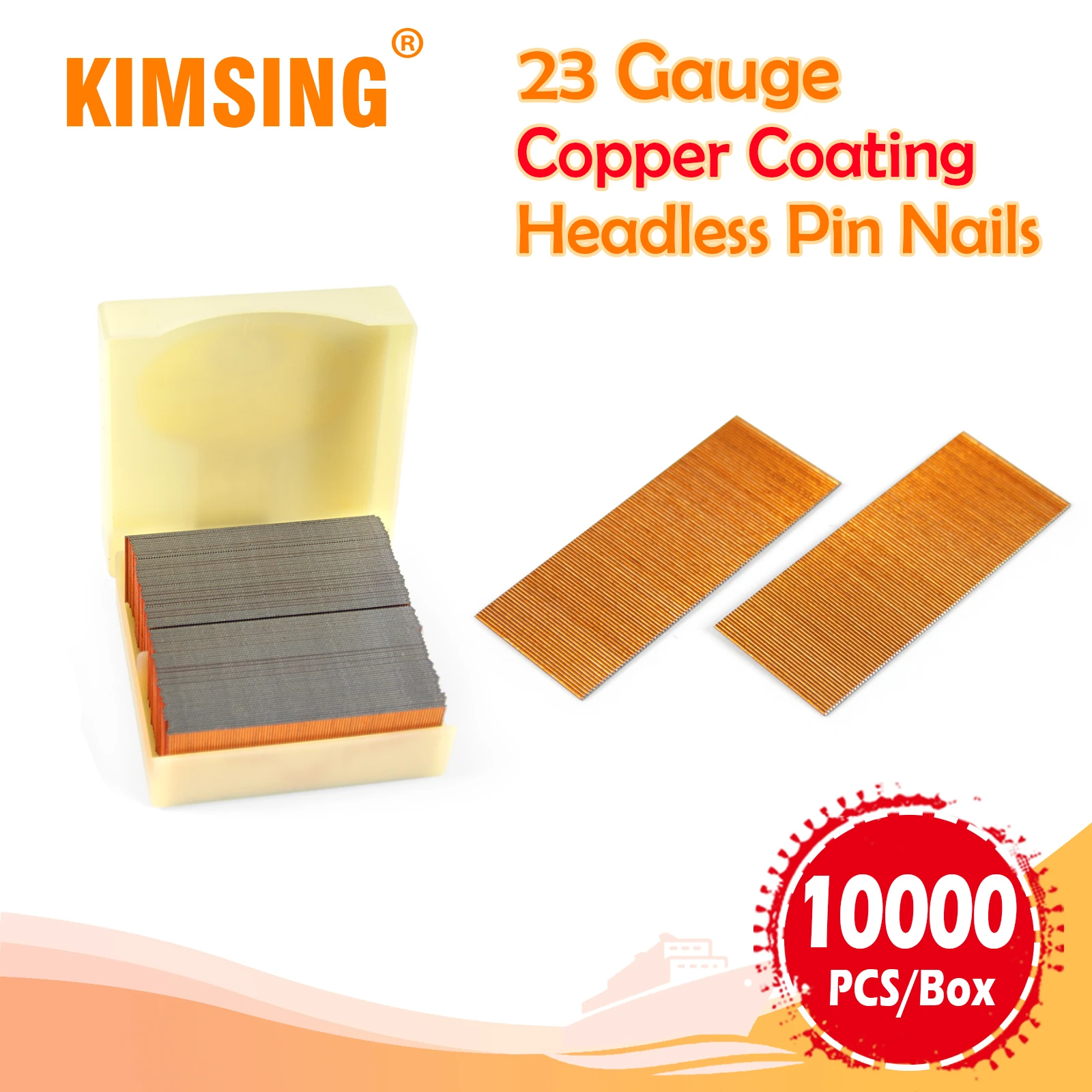 KIMSING P625 23 Gauge 25mm Length Copper Coating Headless Pin Nails for Pin Nailer, 10,000 PCS/Box, for Upholstery, Cabinets