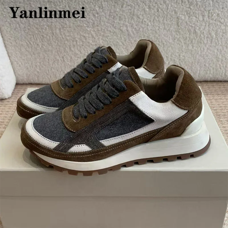 Классические кроссовки женские повседневные туфли на шнуровке с бусинами