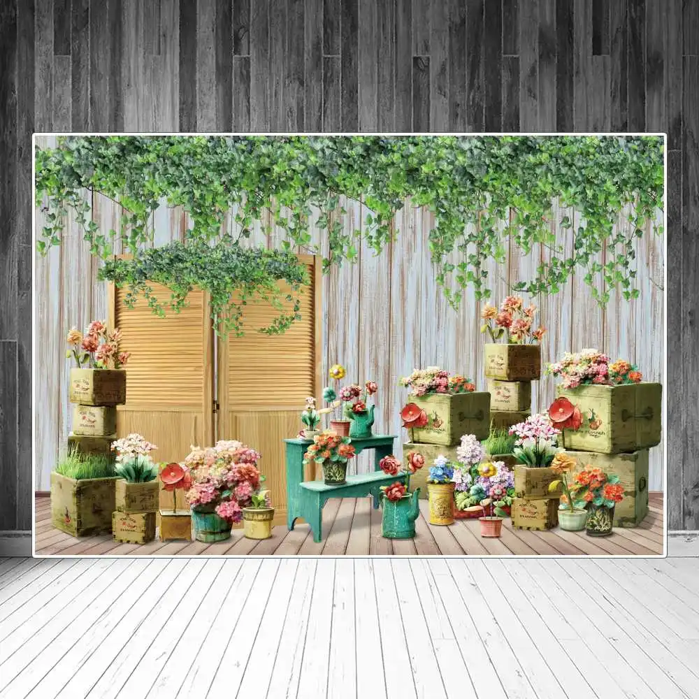 

Easter Decoration Backdrops Photography Wall Custom Children Flowers Grass Wood Board Home Party Studio Photo Booth Backgrounds