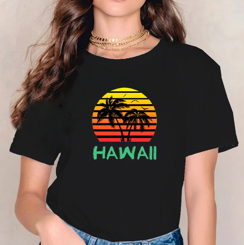 

Aloha Hawaiian Graphic T Shirts Harajuku Beach Palm Tree Women Tops Vintage Streetwear Sunset Vintage Tops Summer