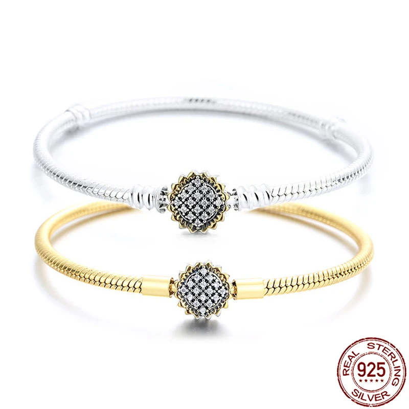 Женская Серебряная цепочка 925 пробы браслет в виде подсолнуха с бриллиантами