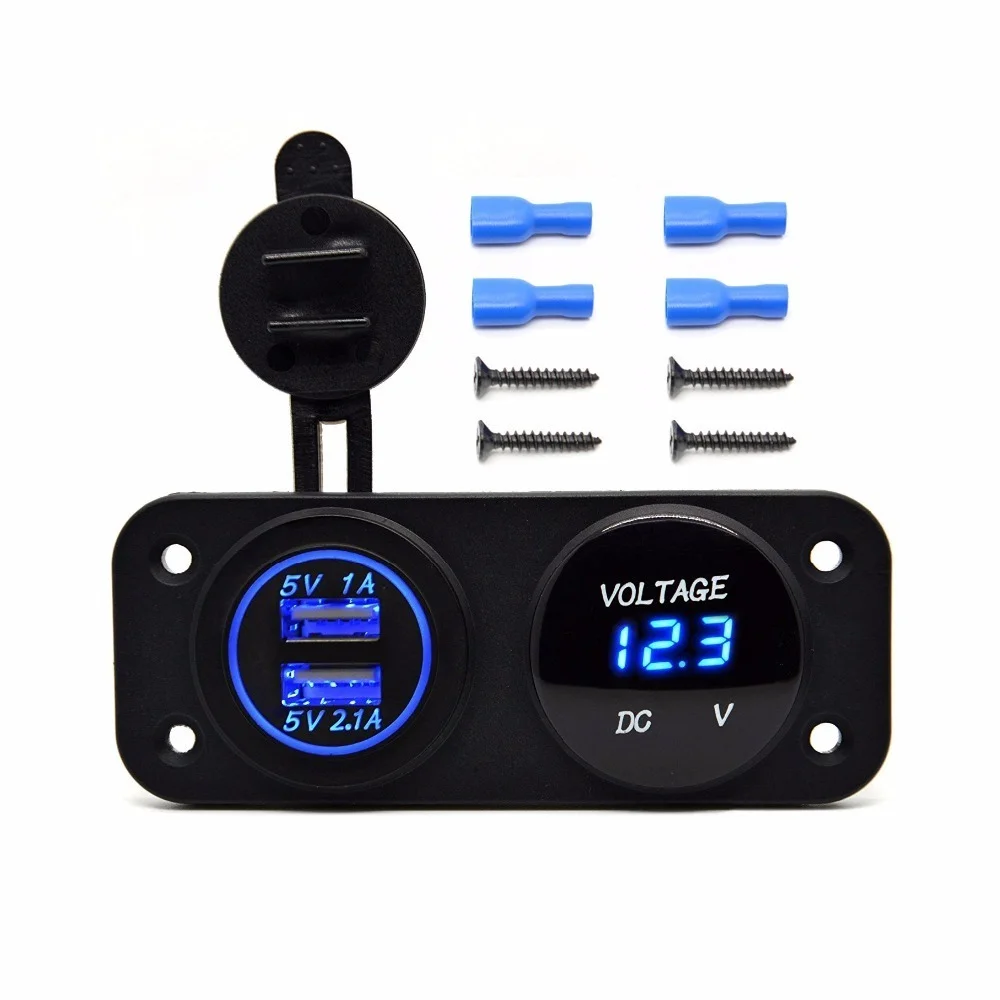 

Universal DC 12V - 24V Blue LED Digital Dual USB Outlet Power Socket Panel 2.1A/1A Charger For Car Boat Truck ATV