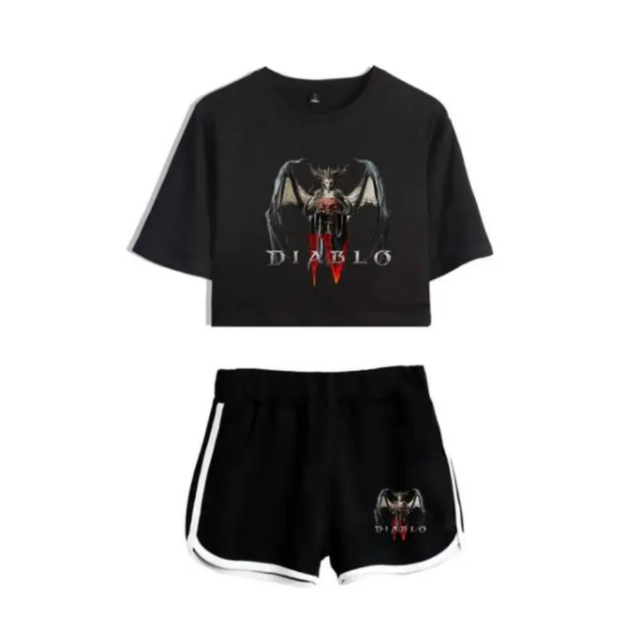 

Summer Women's Sets Hot Game Diablo IV Short Sleeve Crop Top + Shorts Sweat Suits Women Tracksuits Two Piece Outfits Streetwear