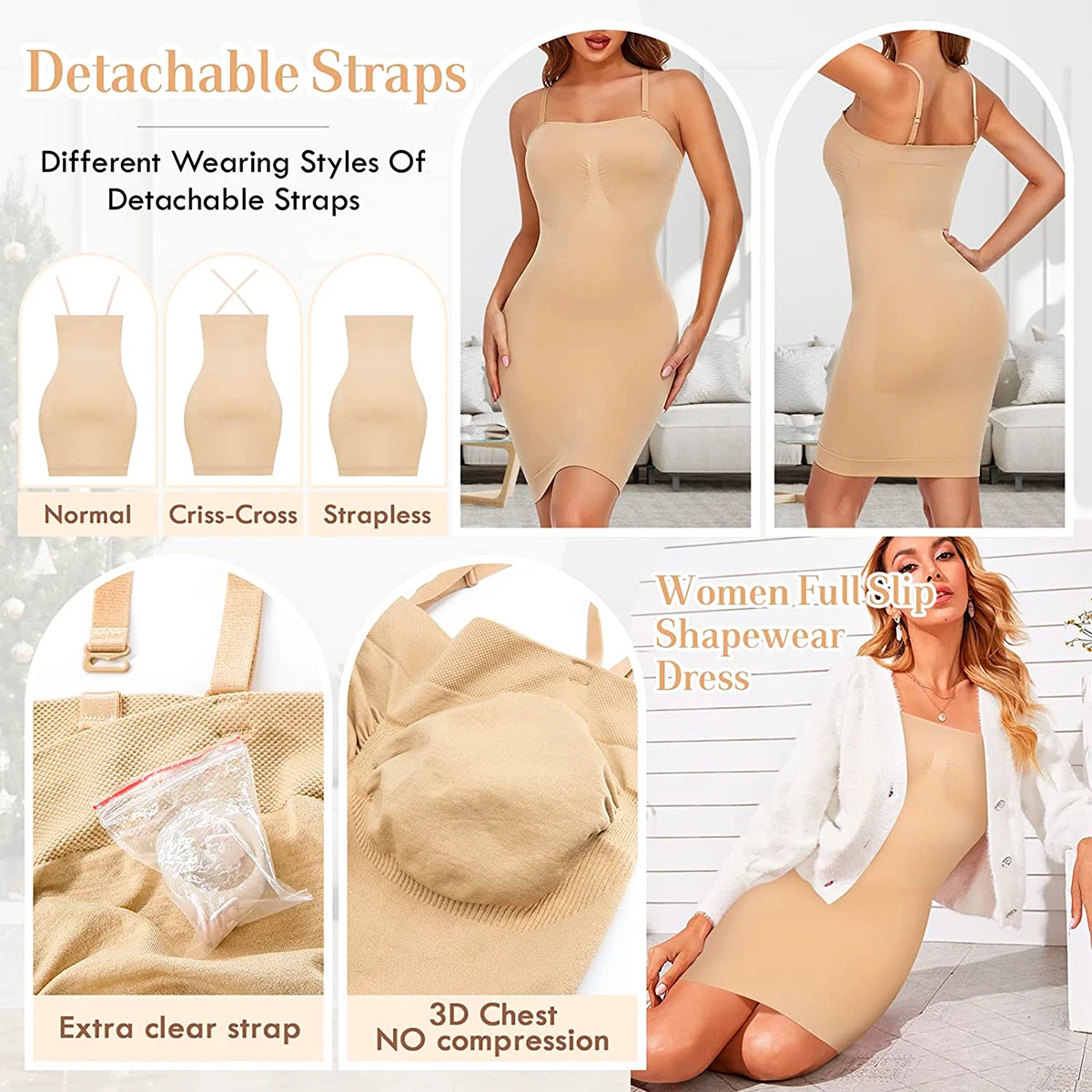 Strapless Shapewear Slip for Women Under Dress Full Slips Dress Tummy Control Camisole Body Shaper Seamless Corset Underwear