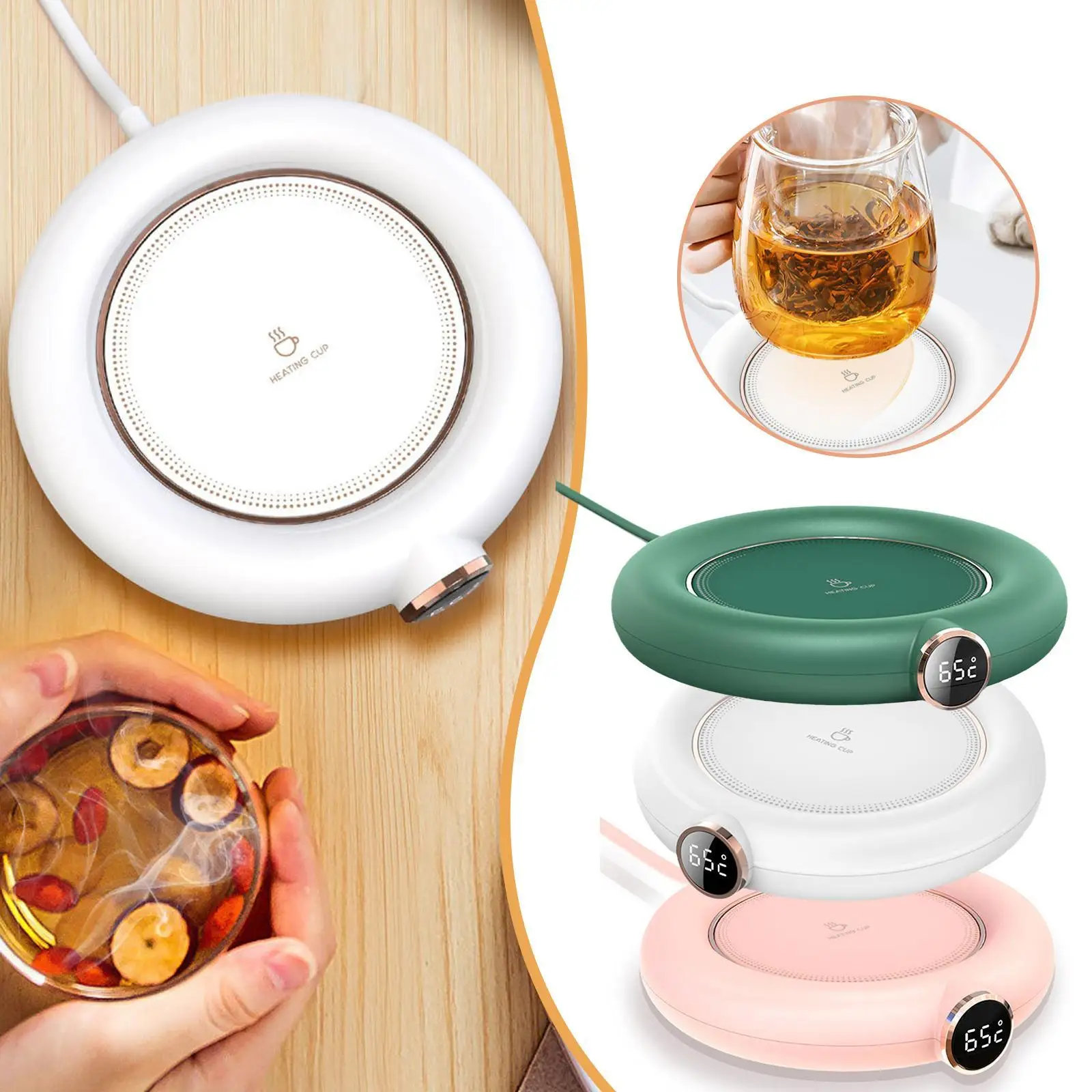 

Подставка под чашку с подогревом, USB, 5 В постоянного тока, постоянная температура, 3 режима, цифровой дисплей, регулировка времени, нагревате...