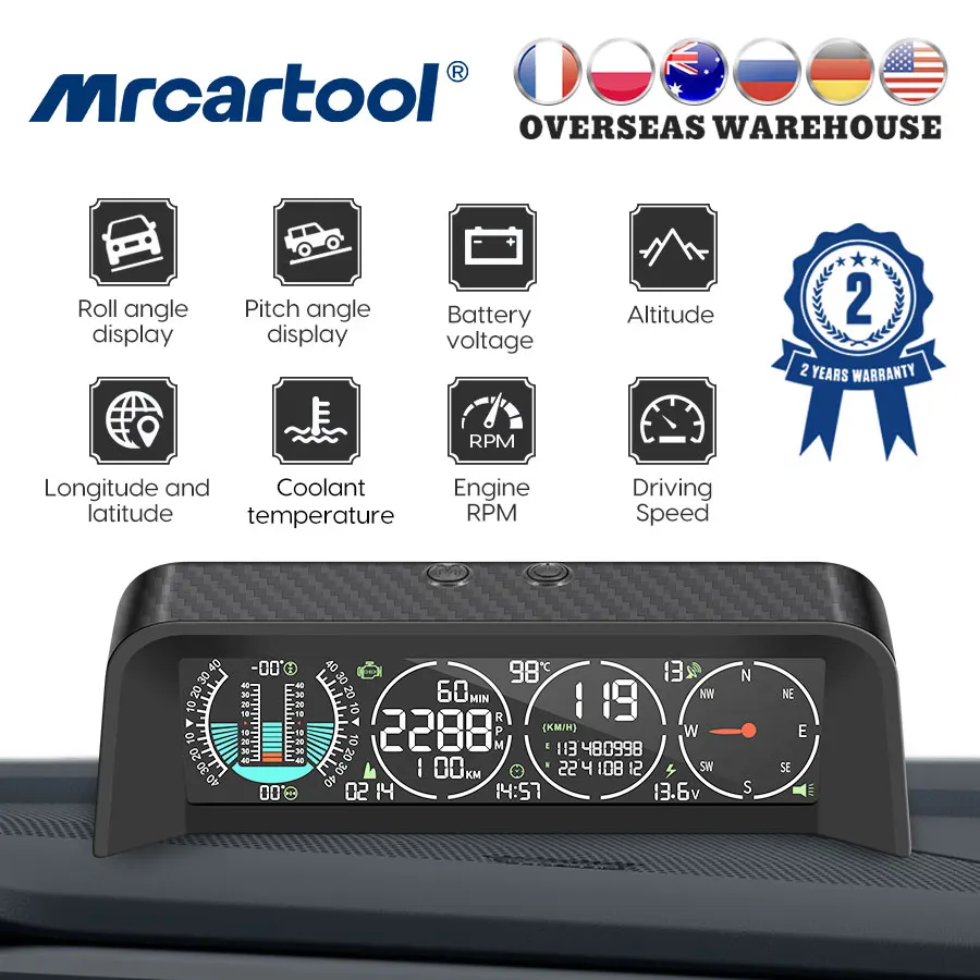 MRCARTOOL M80รถอัจฉริยะจอแสดงผล Head-Up GPS OBD Slope เมตรรถยนต์ดิจิตอล Speedometer เข็มทิศ HUD สมาร์ท Inclinometer