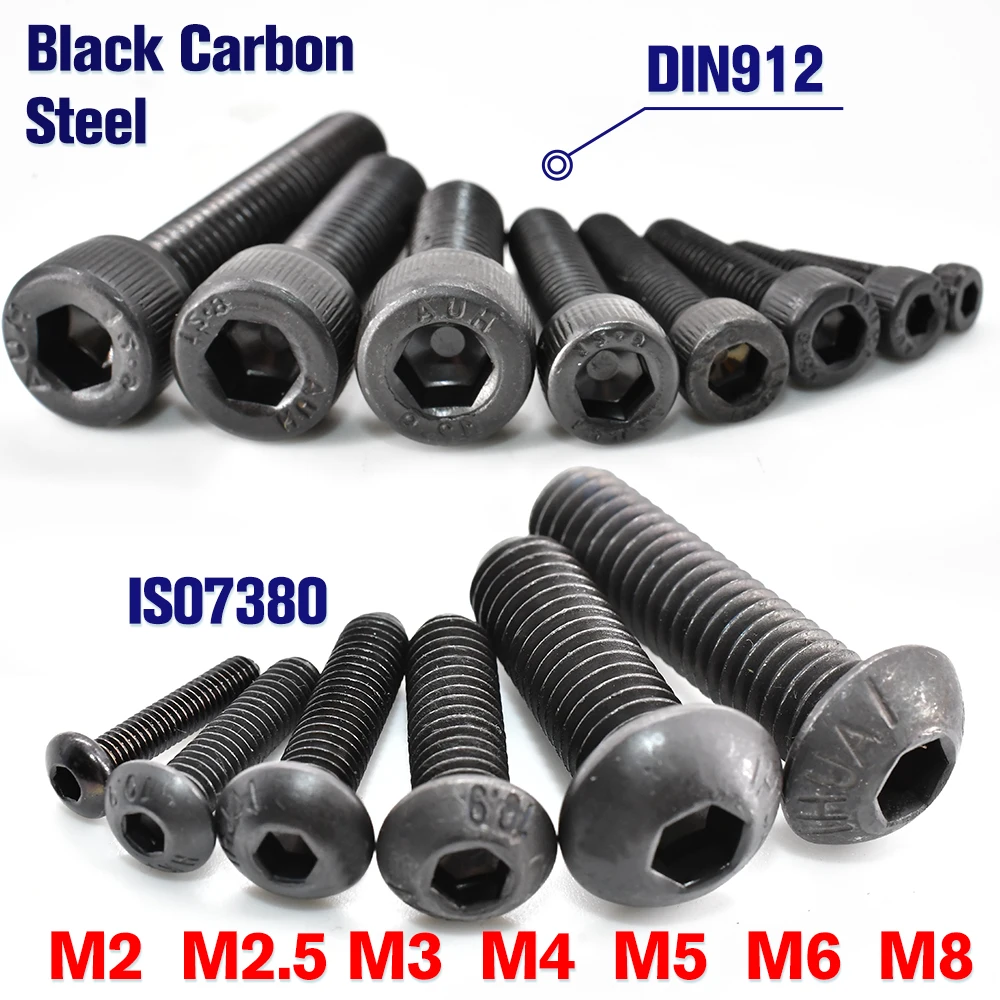 Круглые винты из углеродистой стали ISO7380 G10.9 10-250 шт. DIN912 G12.9 с шестигранной