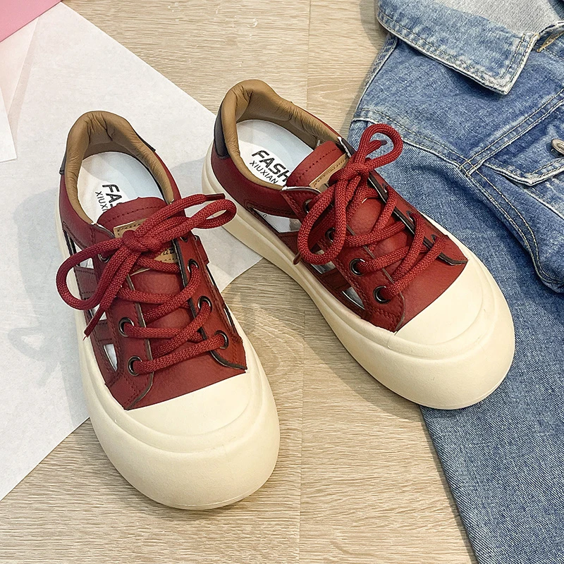 2023 Summer New Women's Hollow Out Shoes Platform Sneakers Casual Walking Loafers Low Top Fashion Skateboarding Student
