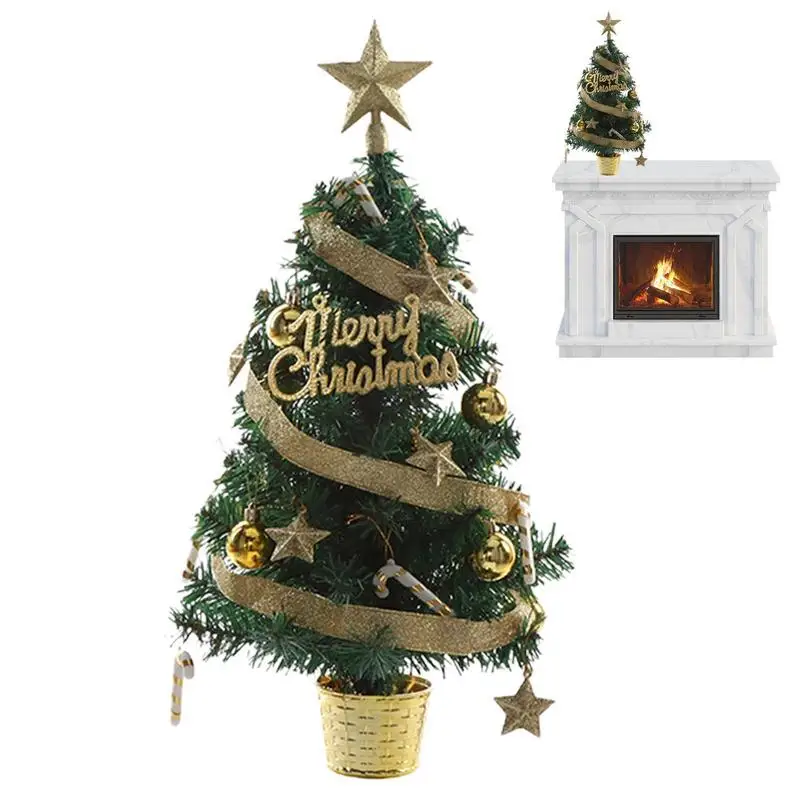 

Christmas Tree Tabletop Mini Artificial Christmas Tree Tabletop Decor LED Lights Basket Base And Berries Decor For Shop Window