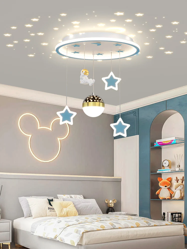 

New Modern Led Chandeliers For Children's Room Bedroom Study Kids Baby Blue Astronaut Ceiling Lamps Decor Pendant Lights Fixture