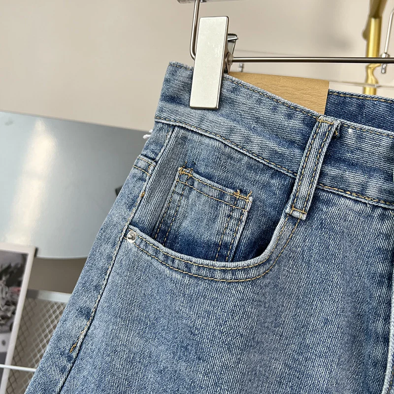 Large size high waisted denim shorts for women's summer 2023 new Korean fashion chubby mm loose and slim wide leg hot pants