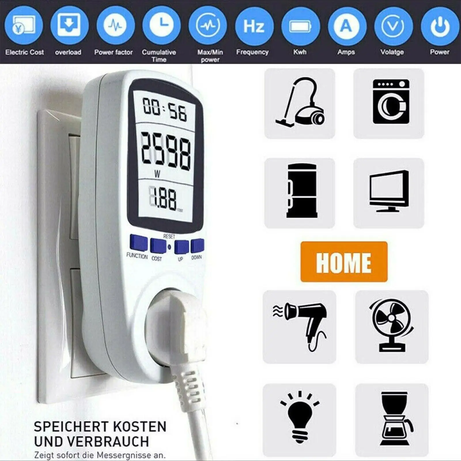 

Цифровой ЖК-измеритель мощности, ваттметр, розетка, устройство для измерения мощности, 220 В переменного тока, разъем ЕС, анализатор мощности