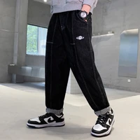 new arrival teenage boys trousers black denim casual soild color loose jeans pants spring fall children cargo pants 8 to 14years