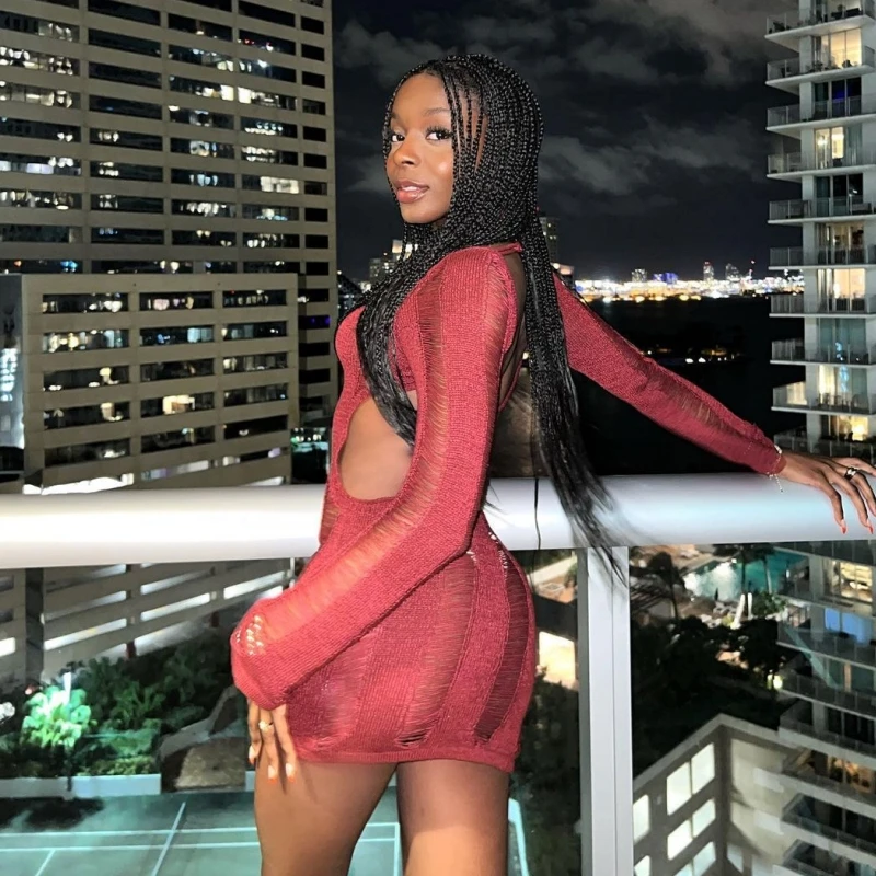 Women'S New Sexy Hollow Backless Knitting High Waist Hip Bag Slim Dress