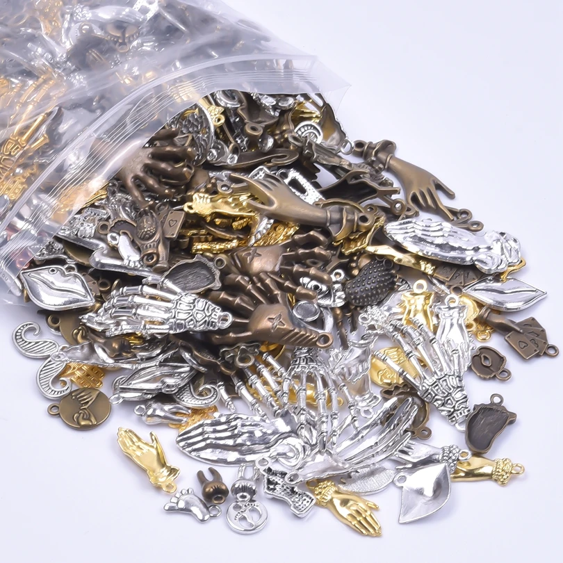 Купи 10pcs/lot Random Mixed Antique Bronze Silver Color Evil of Hand Organoskeleton Alloy Pendant Charm for Jewelry Making Materials за 172 рублей в магазине AliExpress