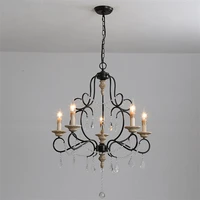 american country vintage chandeliers crystal lamp 5 lights antique solid wood e14 candle light fixtures for living room kitchen