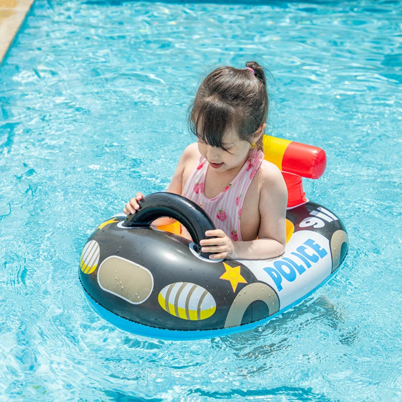 Baby Inflatable Swimming Pool Ring Sitting Floating Children Cartoon Police Car with Seat Lifebuoy |