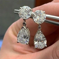 new trendy sliver plated water drop crystal earrings for women shine white cz stone inlay fashion jewelry wedding party gift