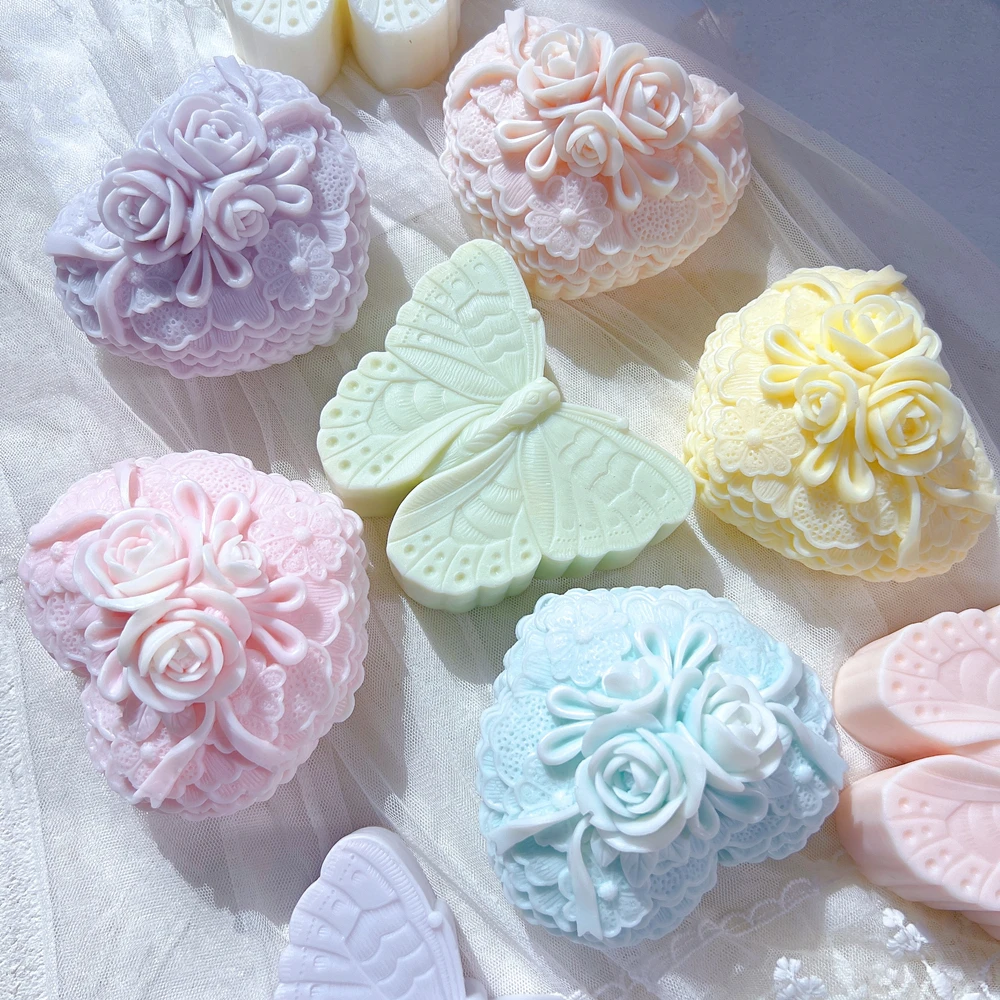 Силиконовая кружевная форма в виде Розы сердца свечи идеи для подарка на День