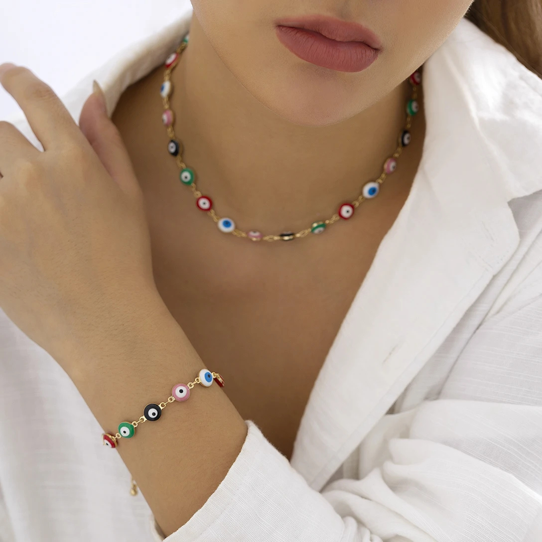 

Minimalist Turkish Lucky Evil Eye Pendant Necklace for Women Thin Choker Colorful Eye Clavicle Chain Female Y2K Jewelry Gifts