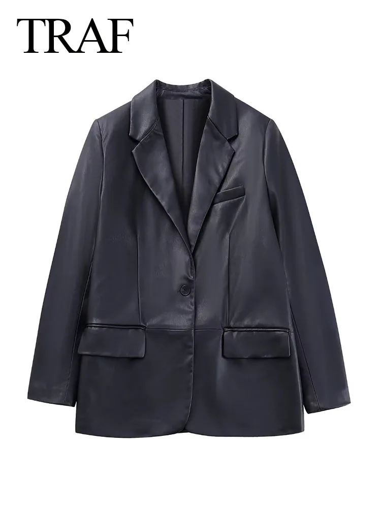 

Куртка-Блейзер женская из ПУ кожи, на одной пуговице