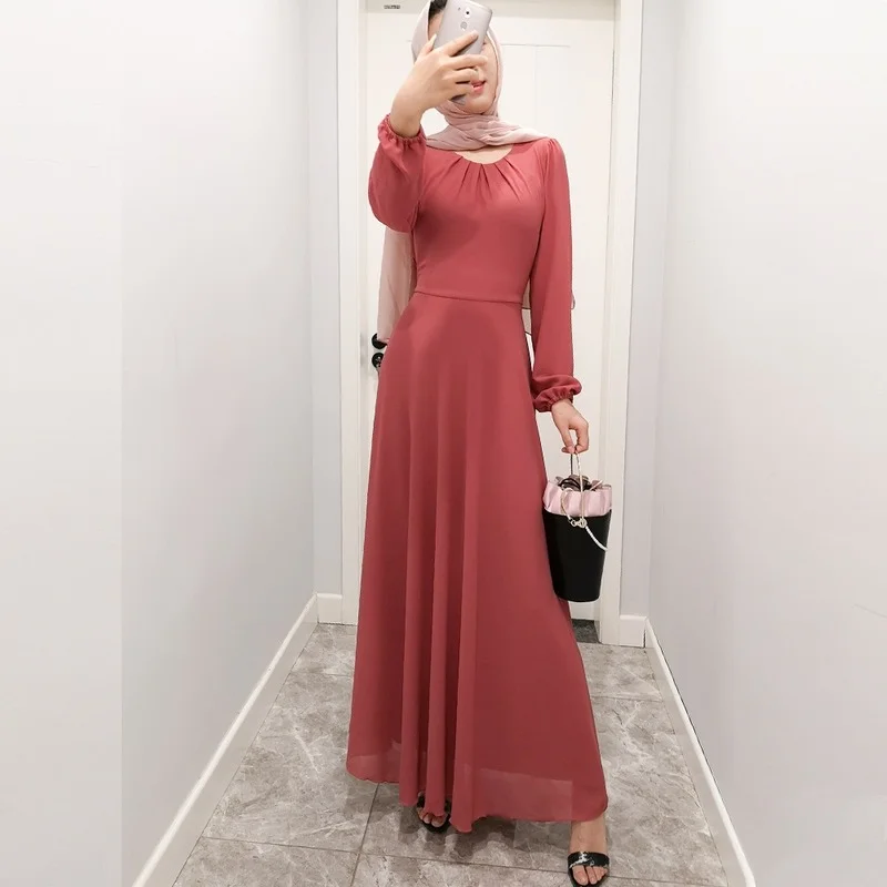 Chiffon Ramadan Muslim Dress Abaya Dubai for Women Caftan Marocain Kaftan Islam Eid Mubarak Robe Dress Summer Long Sleeve Dress