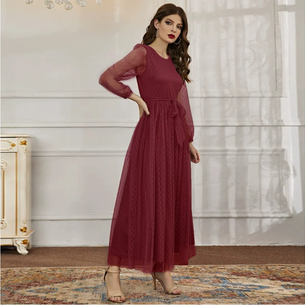 Womens Dress 2023 Spring Autumn New Fashion Casual Round Neck Stitching Gauze Dress Vestidos Elegantes Para Mujer