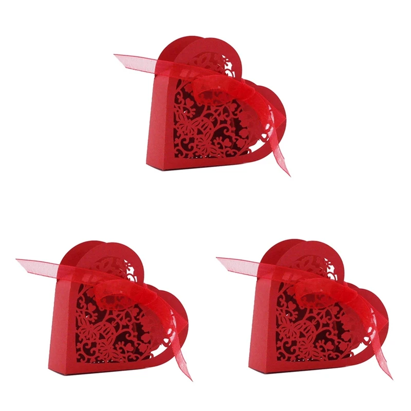 

Набор из 60 коробок для конфет в форме сердца, бумажная коробка для конфет, Подарочная коробка для свадебной вечеринки-красный