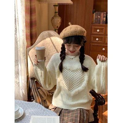 

Long-sleeved women's blouse, casual all-match upper jacket, inside and outside, comfortable slim-fit pullover, heart-shaped