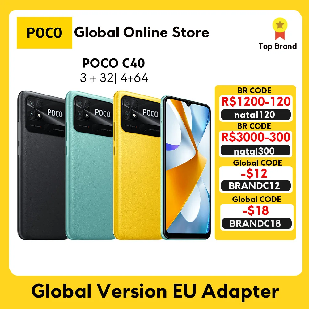 New Global Version POCO C40 3GB 32GB / 4GB 64GB Smartphone 6000mAh Battery 6.71”Display JLQ JR510 Octa-core CPU 13MP Main Camera