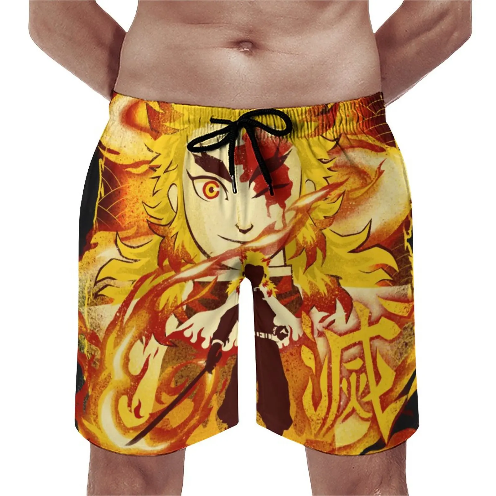 

Board Shorts Demon Slayer Anime Fashion Swim Trunks Attack of The Flame Men's Fast Dry Surfing Hot Sale Plus Size Beach Shorts