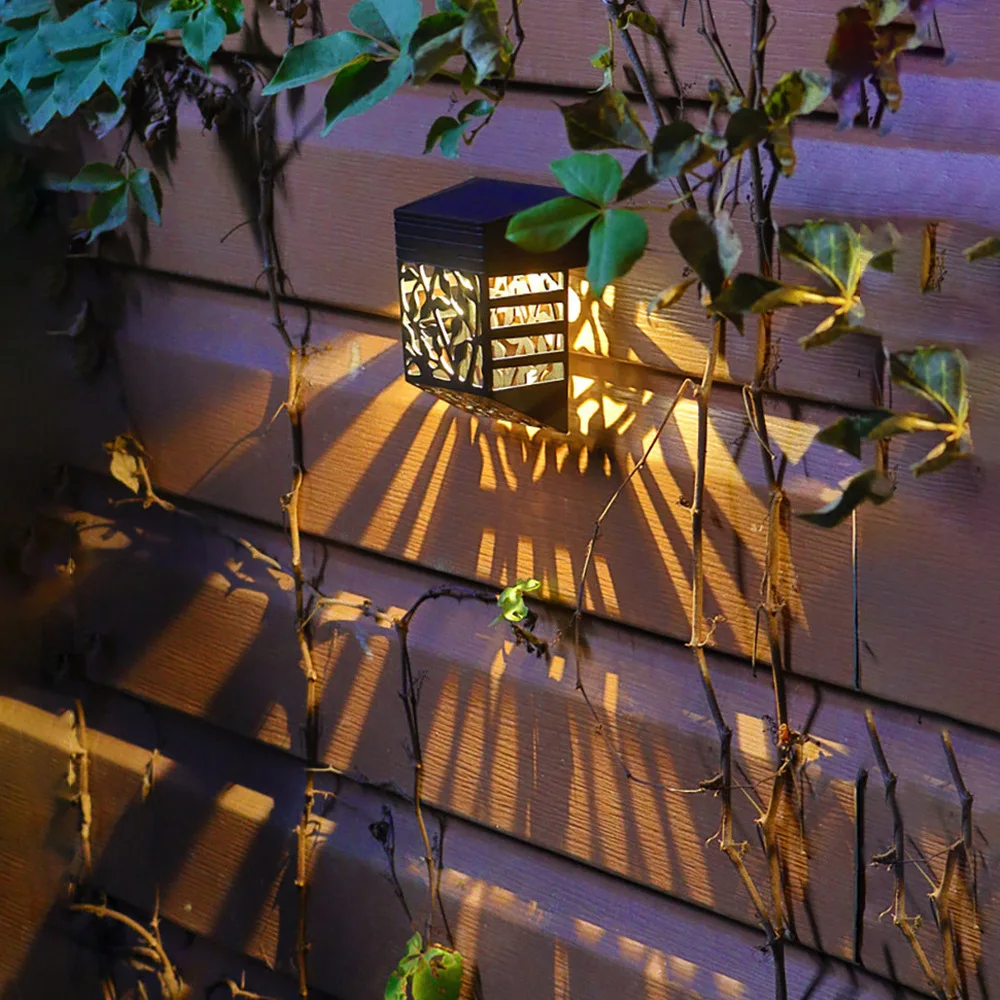 

Solar Fence Lights Outdoor Waterproof Hollow Out Wall Lamp Creative Courtyard Wiring Free Porch Lights Warm /RGB Light Wholesale