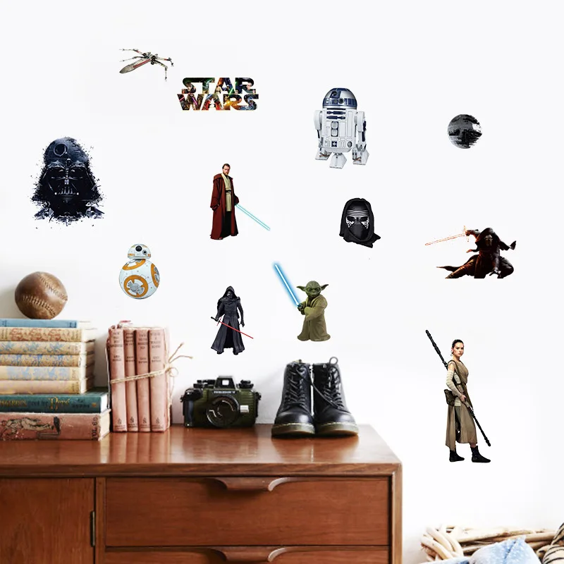 

Disney Star Wars Anime Figures Yoda Rey R2-D2 Darth Vader PVC Wall Sticker Room Decor for Bedroom Laptop Fridge Birthday Gifts