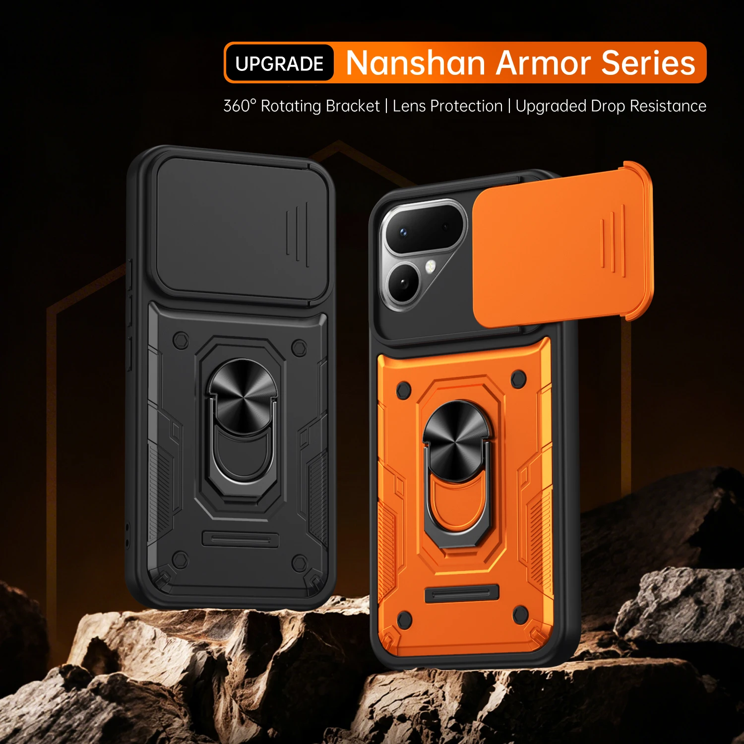 Фото Чехол Nanshan Armor для Tecno Pova Curve 2 5G с защитой объектива камеры, металлическим кольцом-подставкой и противоударным покрытием №1