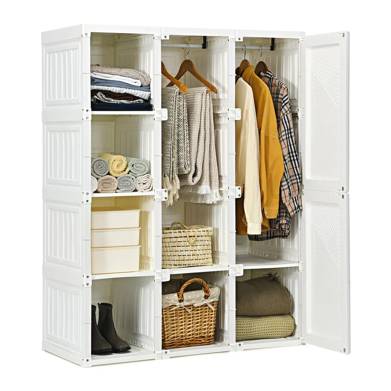 

Portable Closet Clothes Foldable Armoire Wardrobe Closet w/12 Cubes, Hanging HU10163