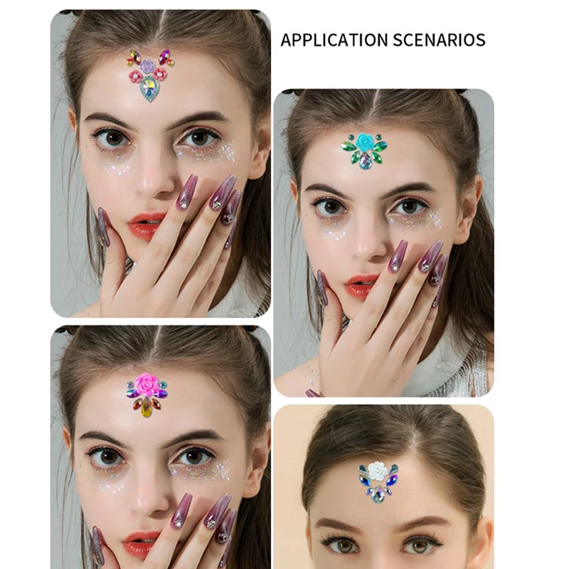 

3D Sexy Face Tattoo Stickers Temporary Tattoos Glitter Fake Tattoo Rhinestones Masquerade for Women Party Face Jewels Tattoo