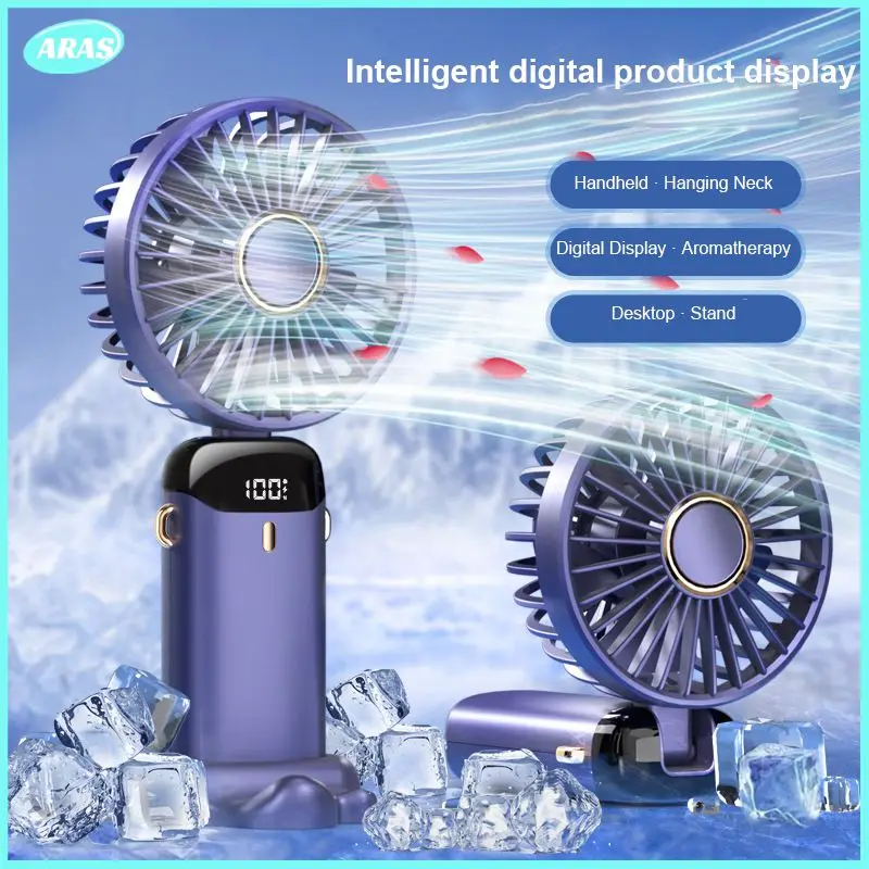 

Handheld Fan With Battery Display Mini Portable Folding Fan Mute Fan Usb Handheld Fan Digital Small Electric Fan Mini Fan