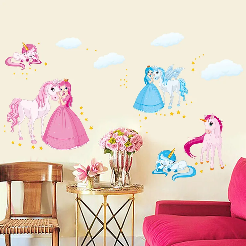 

Animal Cartoon Wall Decoration Kids Wall Stickers Children Princess Horse Bedroom Decoration Self-adhesive Waterproof PVC Decals
