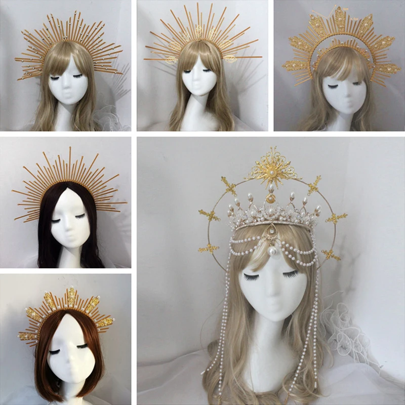 

Gothic Halo Crown Lolita Tiara Crown Headband DIY Material Package Halloween Vintage Sun Goddess Baroque Halo Headpiece Parts