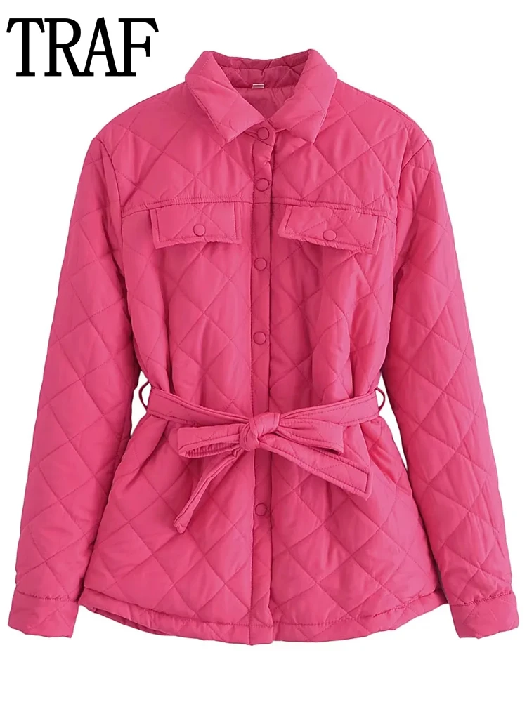 

TRAF Parkas Winter Jacket 2022 Women's Rosy Padding Short Parka Quilted Jacket Streetwear Outerwear Lightweight Padded Jackets