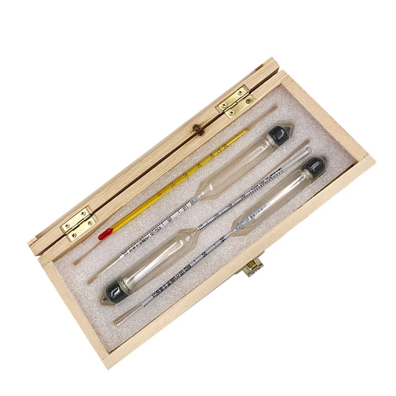 Accurate Alcoholmeter Concentration Meter Wine Measuring Tool Set Vodka Whiskey Hydrometer In Wooden Box
