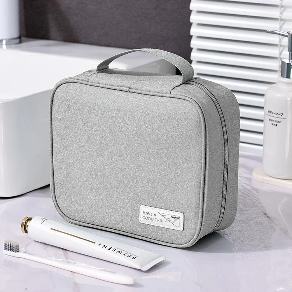 

Portable Plain Color Toiletry Bag With Handle Large Capacity Lightweight Wash Bag For Women Men Unisex